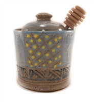 Canadian Ceramic Honey Pot - Blue with Yellow Dots